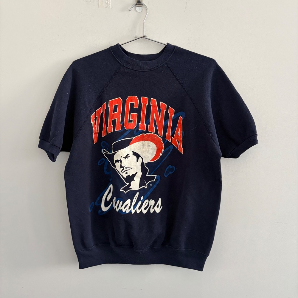 Vintage Tultex Virginia Cavaliers Short Sleeve Sweatshirt Navy Blue Large